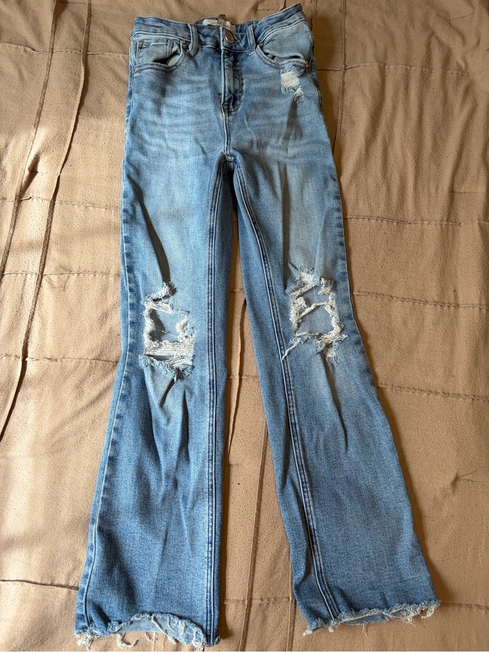 Distressed Light Blue Flared Women's Jeans